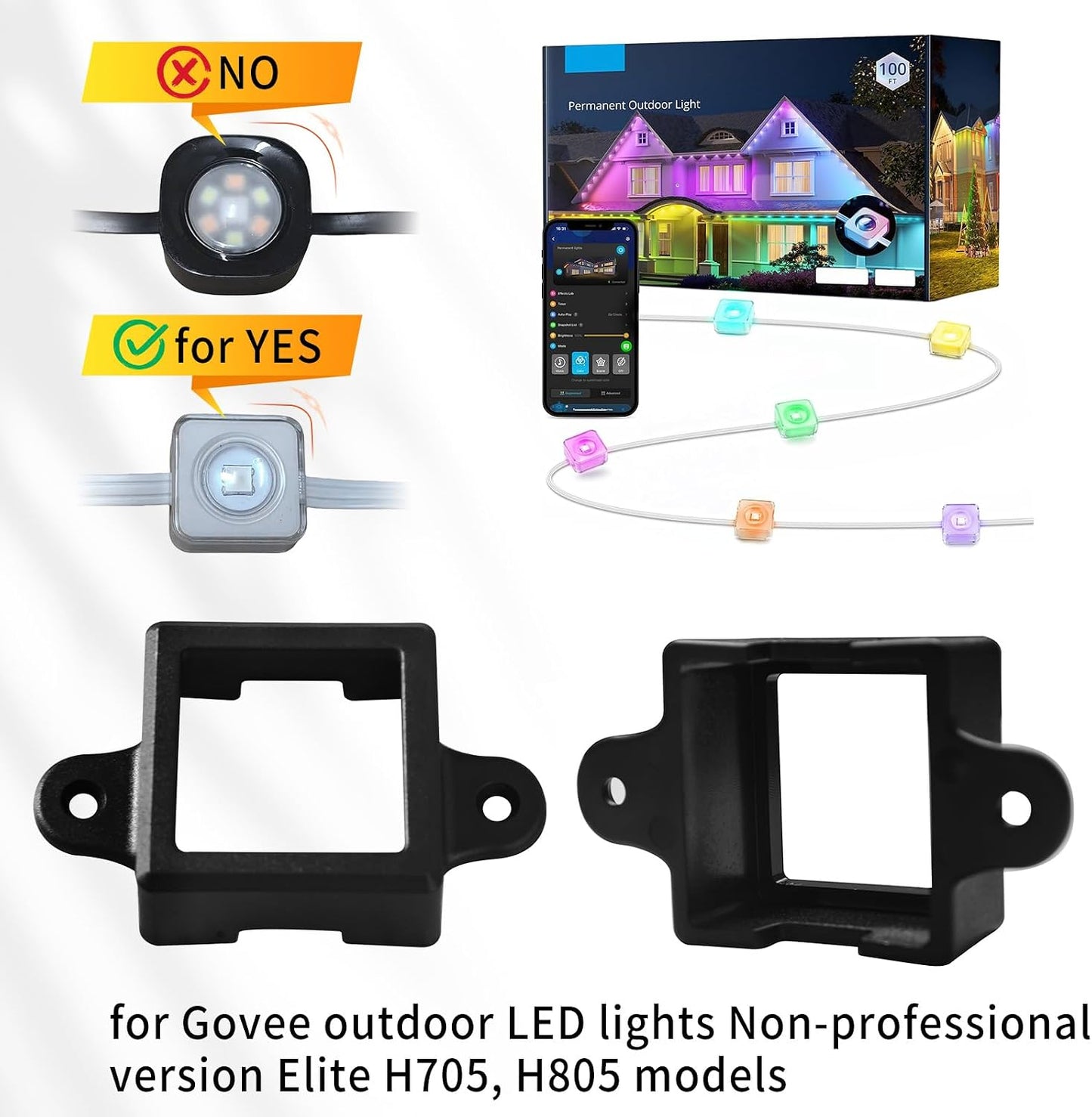Set 40 clips luces Govee H705 H805 soporte exterior negro