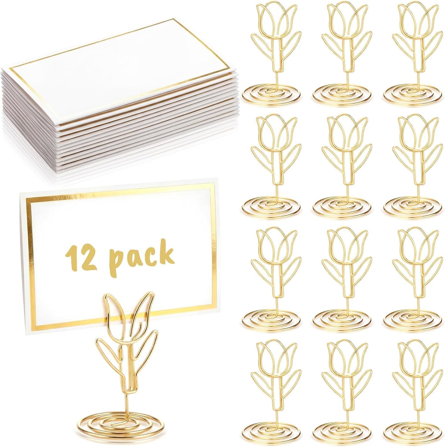 12 Soportes Dorados para Números de Mesa y Tarjetas de Lugar
