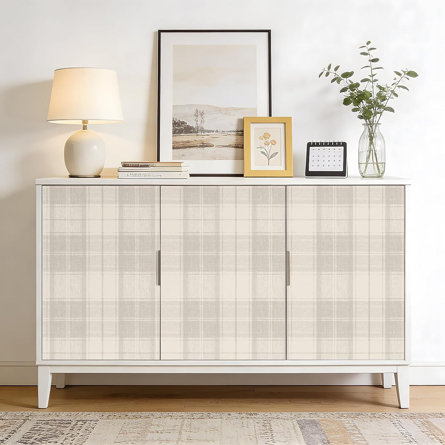 Papel tapiz a cuadros vintage despegable beige crema gris pardo
