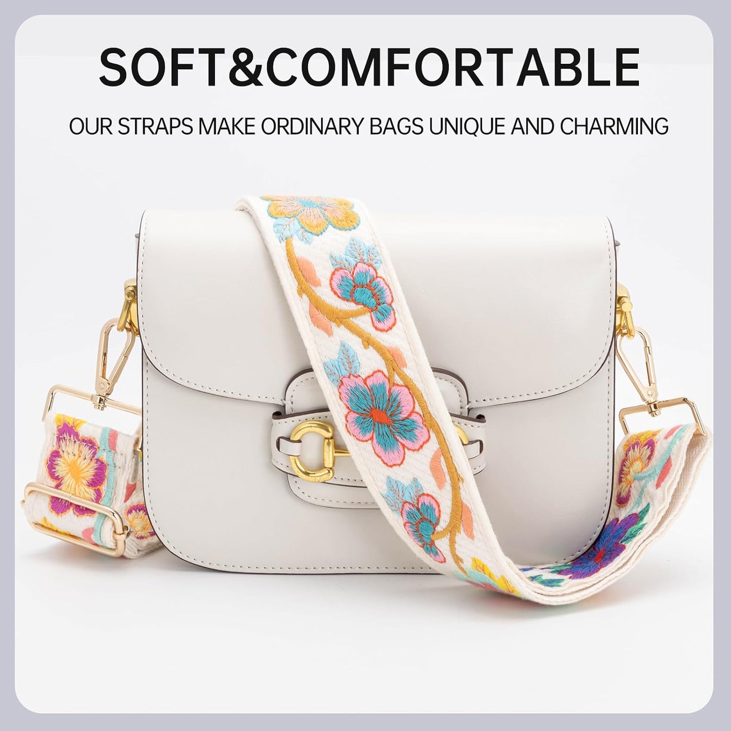 Correa ajustable para bolso mujer flor ciruelo blanca