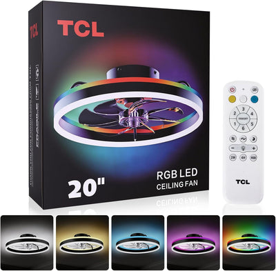 Ventilador techo empotrado 20pulg luces RGB control remoto motor CC