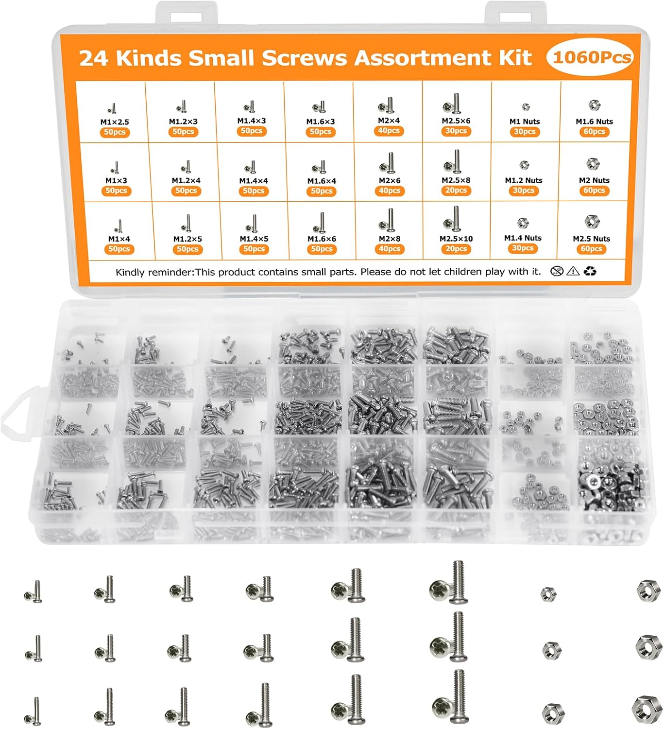 Set 1060 Pzas Tornillos Acero Inox M1-M2.5 Electrónica