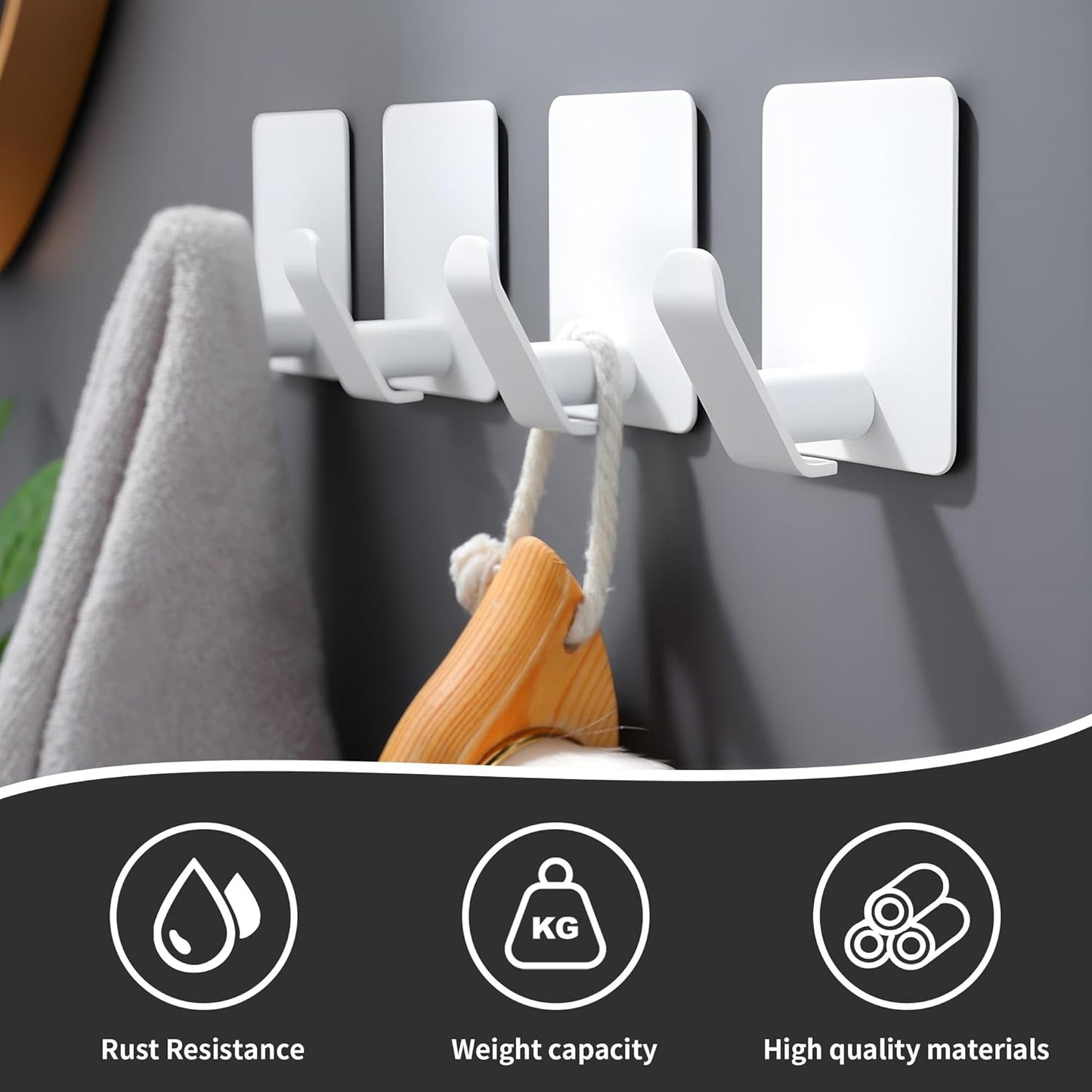 Pack 4 Ganchos Adhesivos Blancos para Toalla Baño Cocina