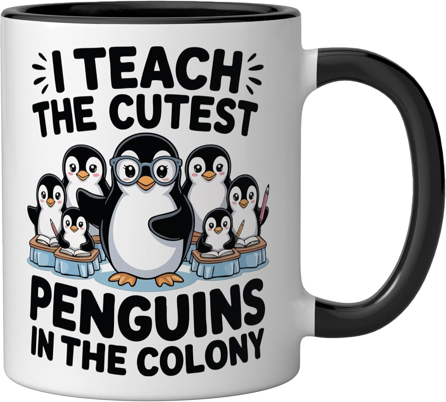 Taza cerámica de pinguinos divertidos profesor negro/blanco