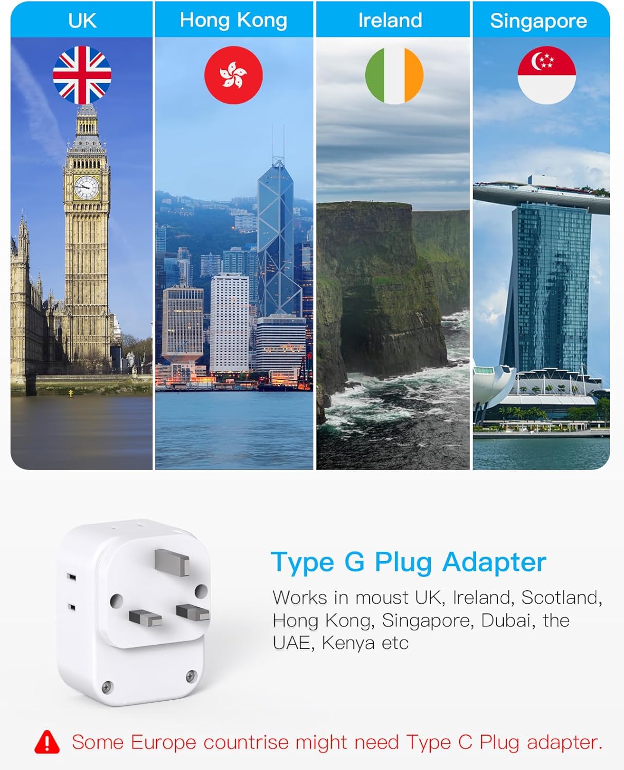Adaptador enchufe EE.UU. a Reino Unido 2uds con USB
