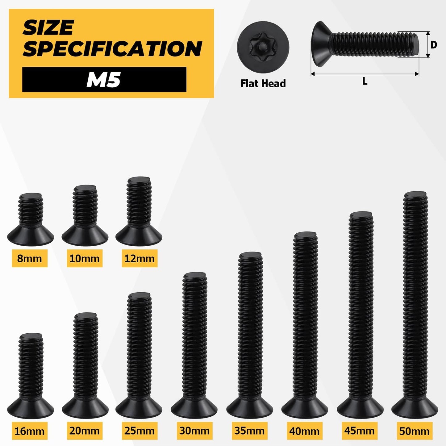 100 Pzas Tornillos Torx M5-0.8 x 16mm Acero Inox 304 Negro