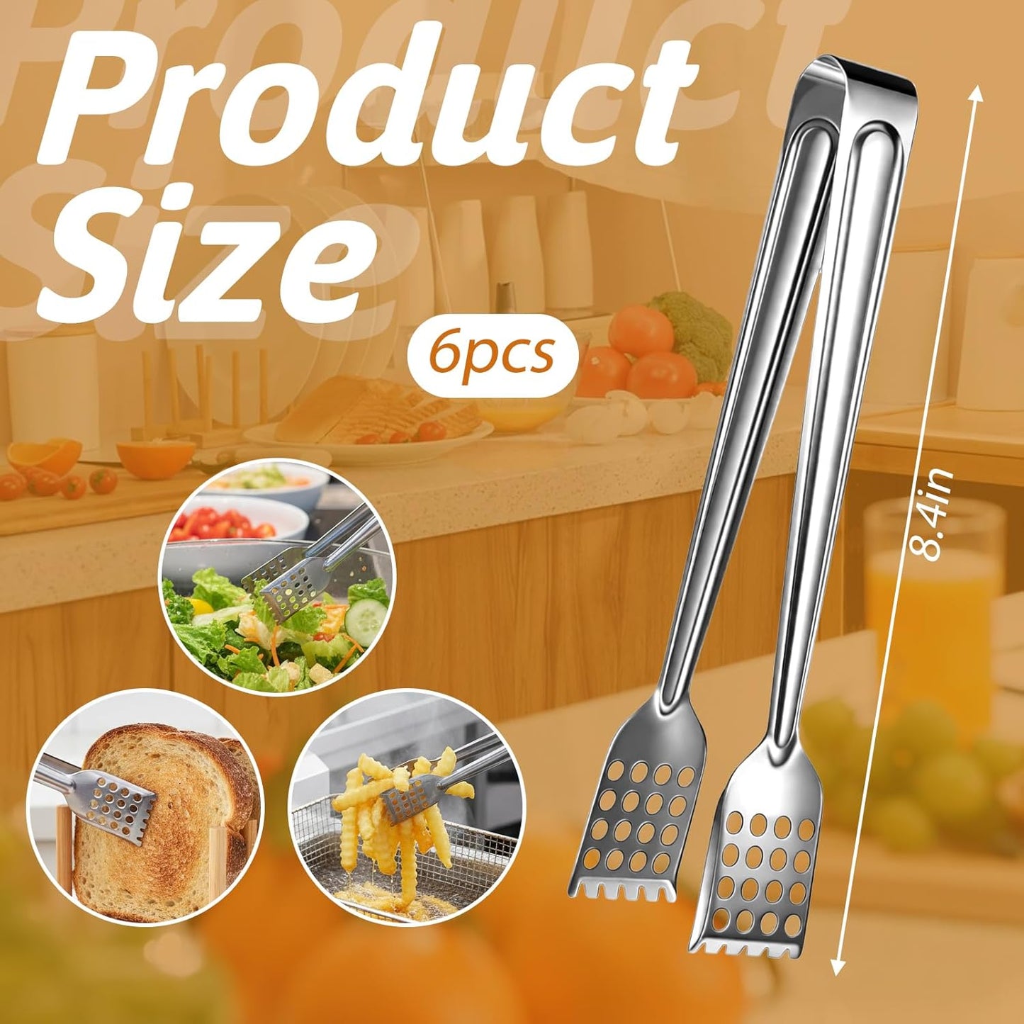 6 Pinzas Servir Acero Inox 7pulg