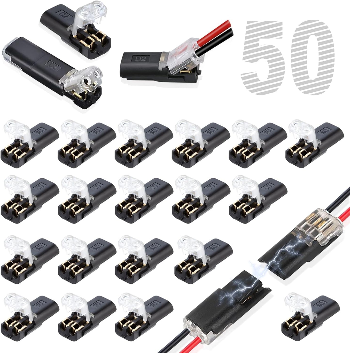 50 Conectores Doble Cable Tira Led 2 Pines Con Hebilla