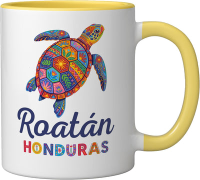 Taza de cerámica Roatan Honduras color amarillo y blanco