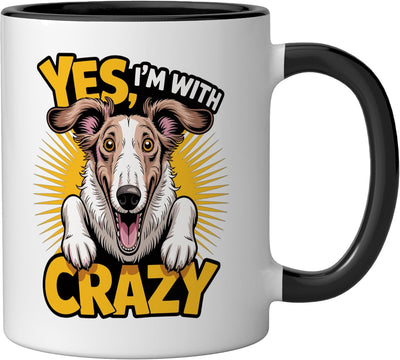 Taza cerámica de perro loco para papá y mamá Borzoi negro/blanco