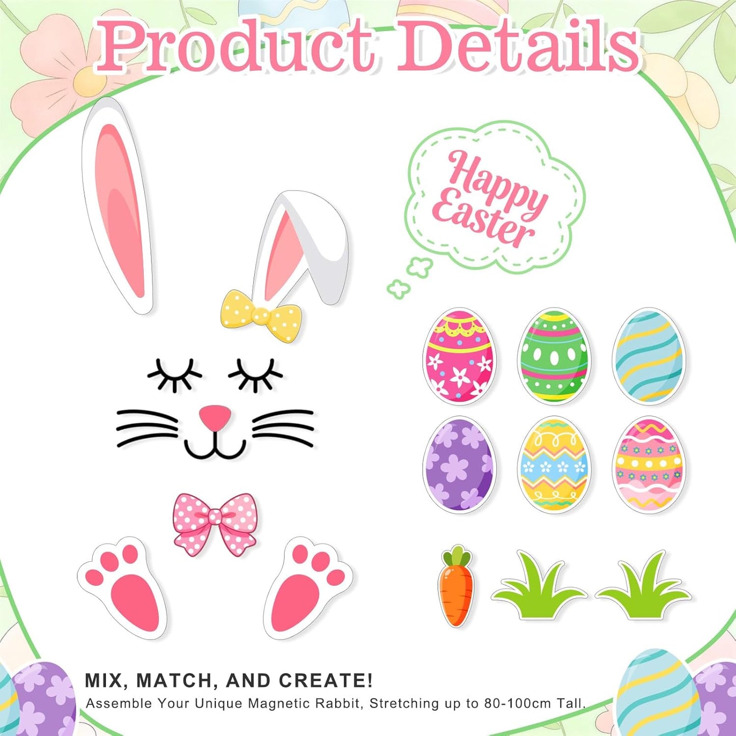 Imanes de conejo de Pascua decorativos reutilizables para refrigerador y puertas