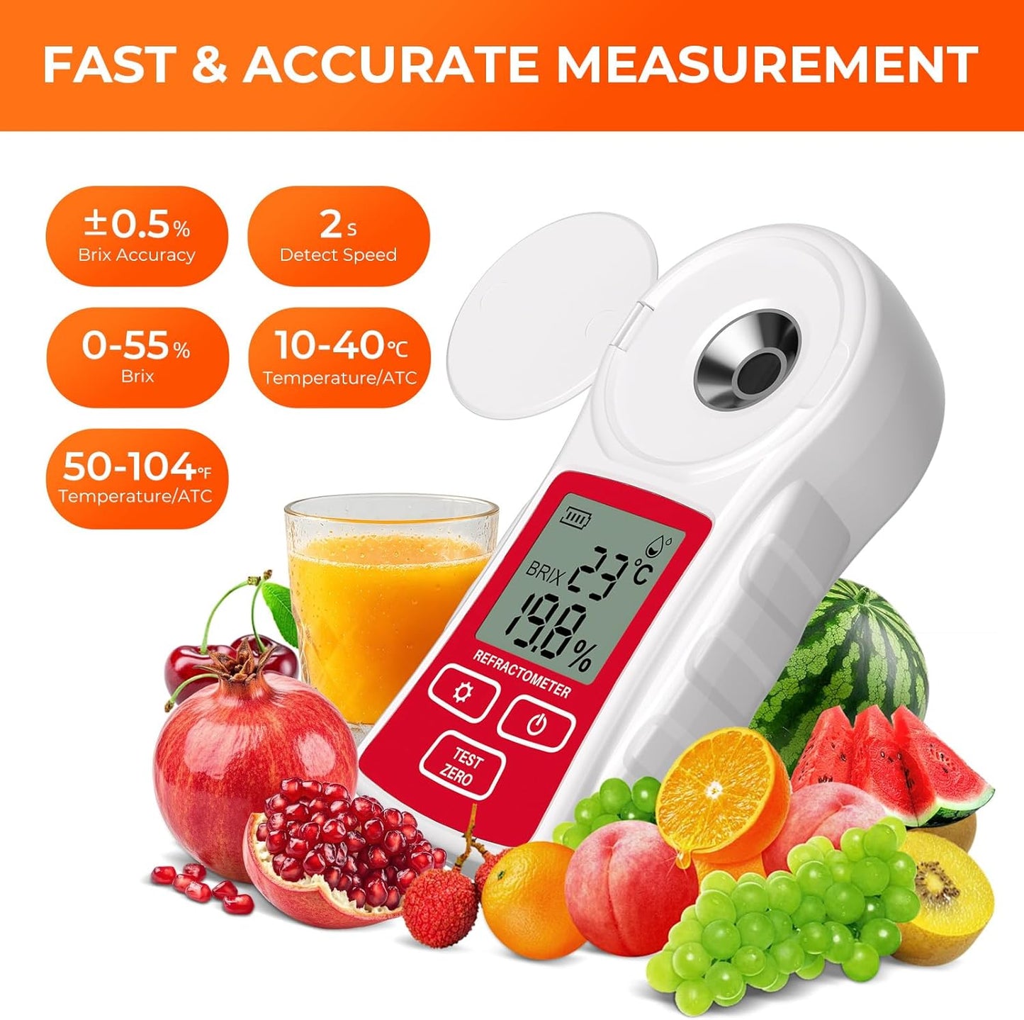 Refractómetro digital Brix YOWEXA con ATC para miel y frutas 0-55%
