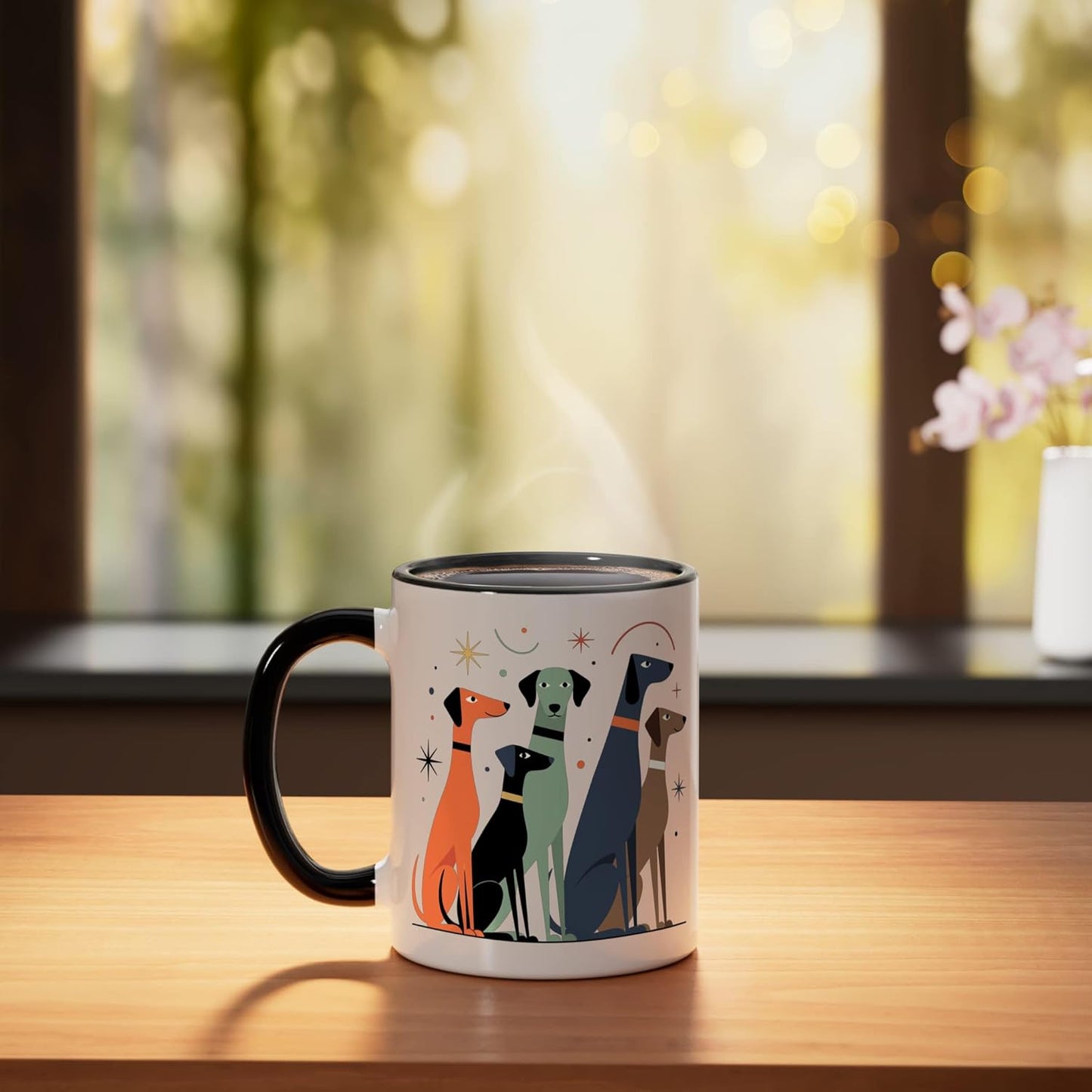 Taza cerámica estilo mid-century y atomic age negra/blanca