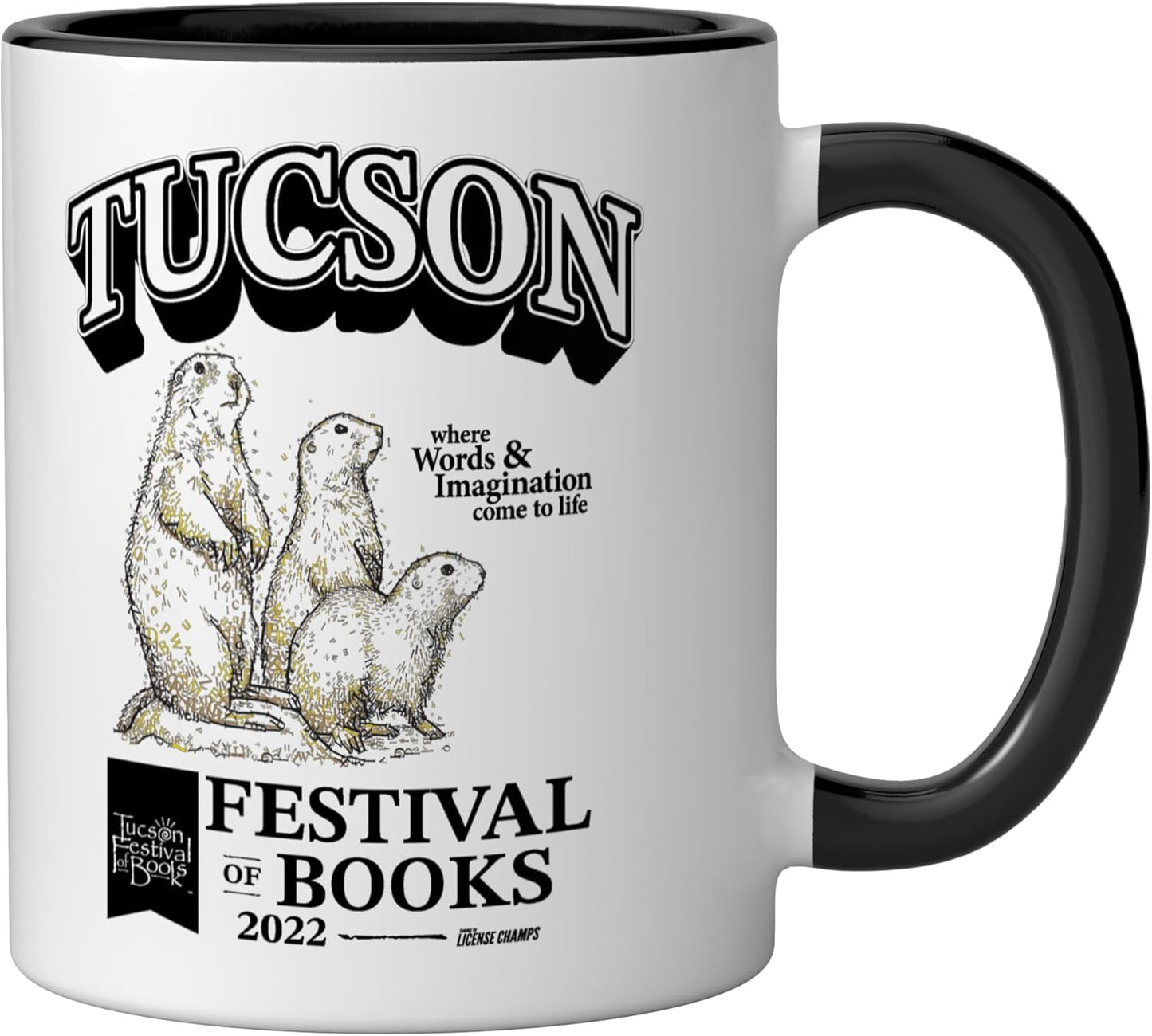 Taza cerámica TFOB 2022 con mascota perro tejón negro/blanco