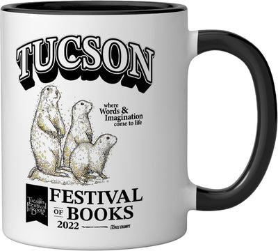 Taza cerámica TFOB 2022 con mascota perro tejón negro/blanco