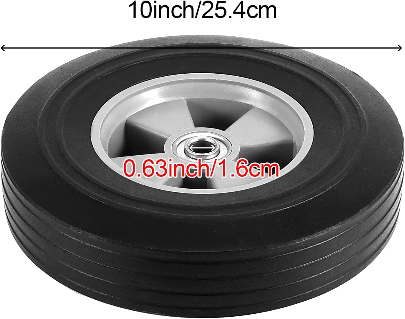 2 Ruedas Mano Goma Sólida 10pulg 5/8pulg Bola 330lb Universal
