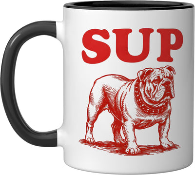 Taza cerámica perro bulldog diseño gráfico negro/blanco