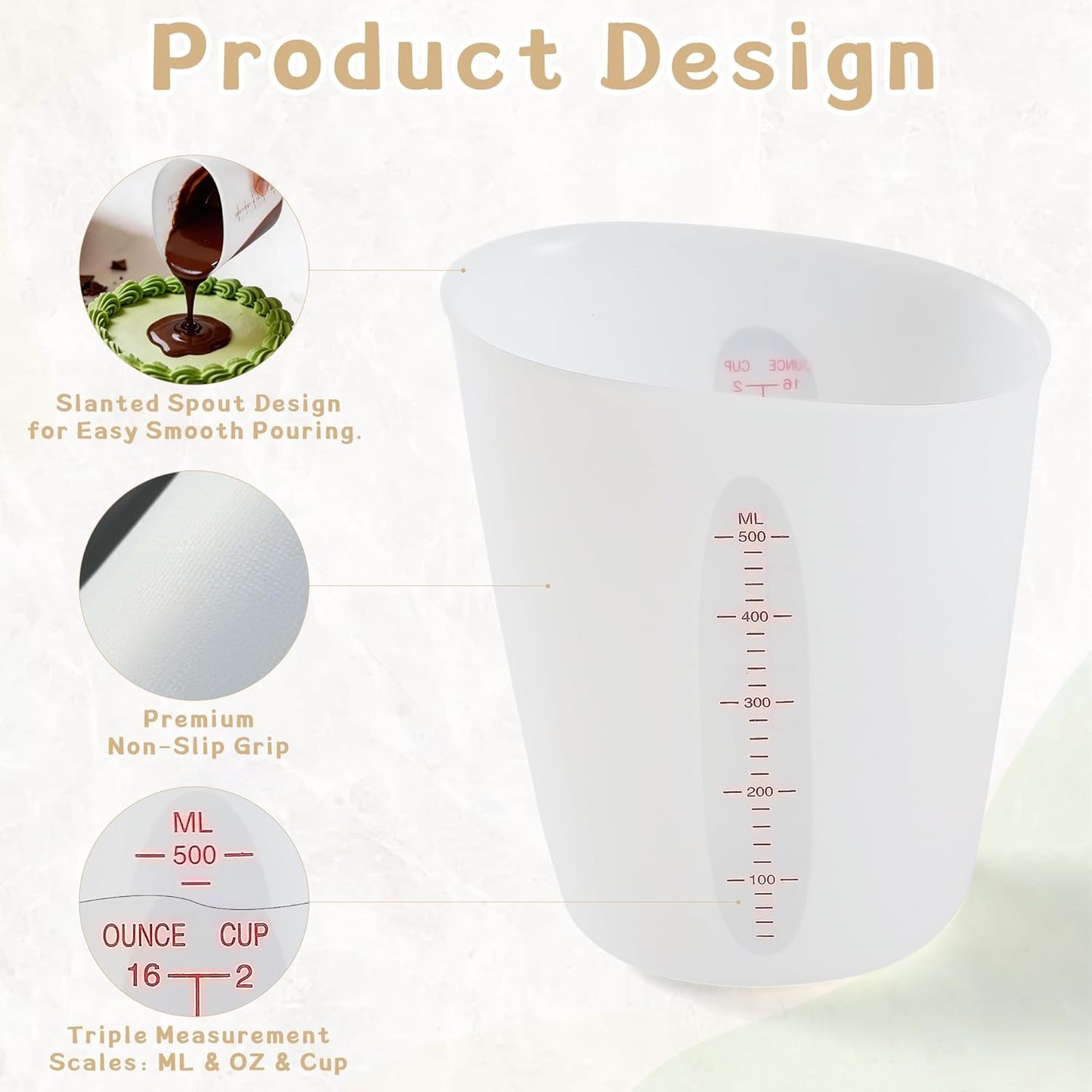 Vasos medidores silicona para derretir chocolate 16.9/8.5/4.2oz