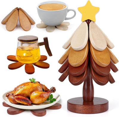 Salvamanteles de madera para platos y ollas calientes con forma de árbol