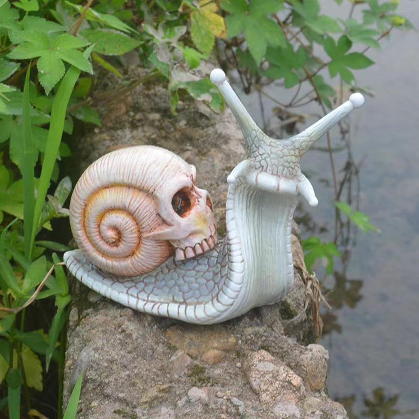Escultura calavera caracol resina decoración jardín escritorio