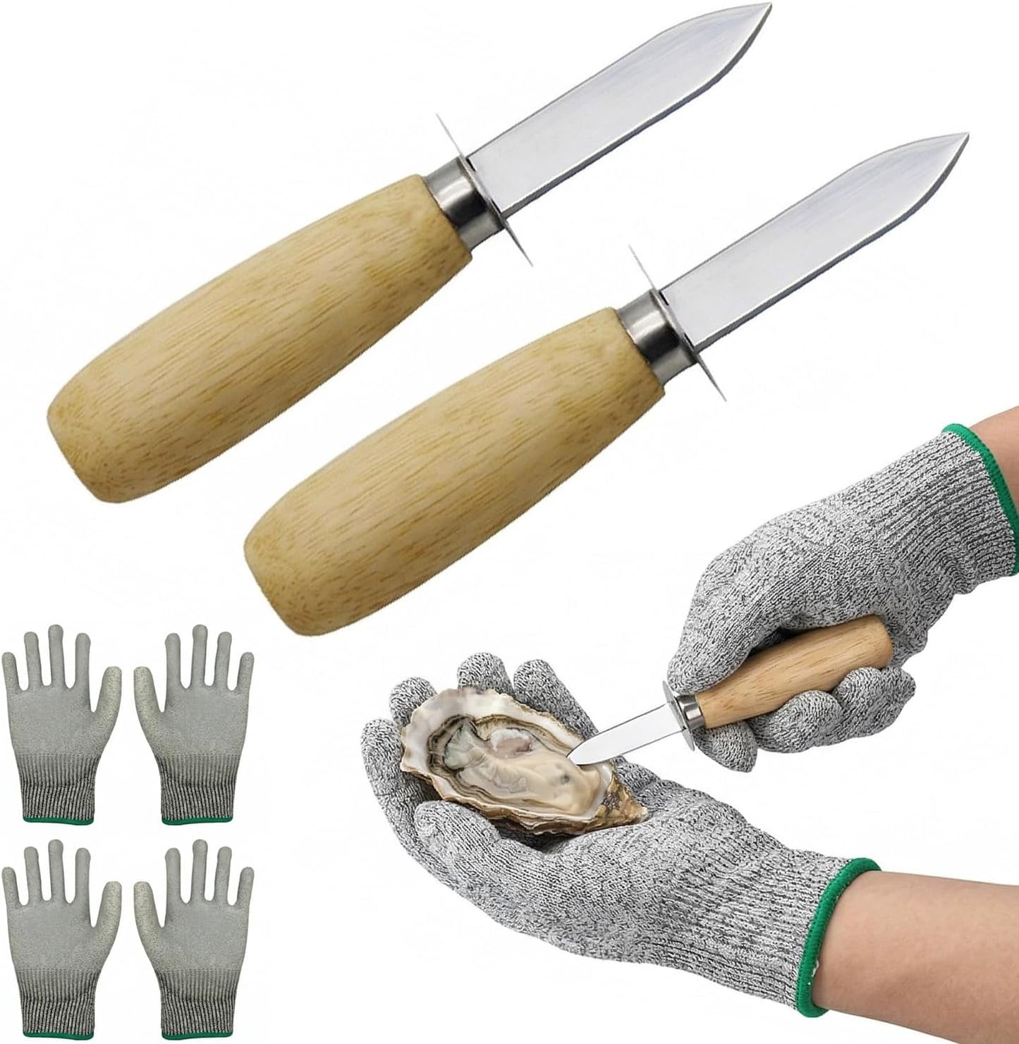 Juego de 2 cuchillos de ostras con guantes resistentes a cortes