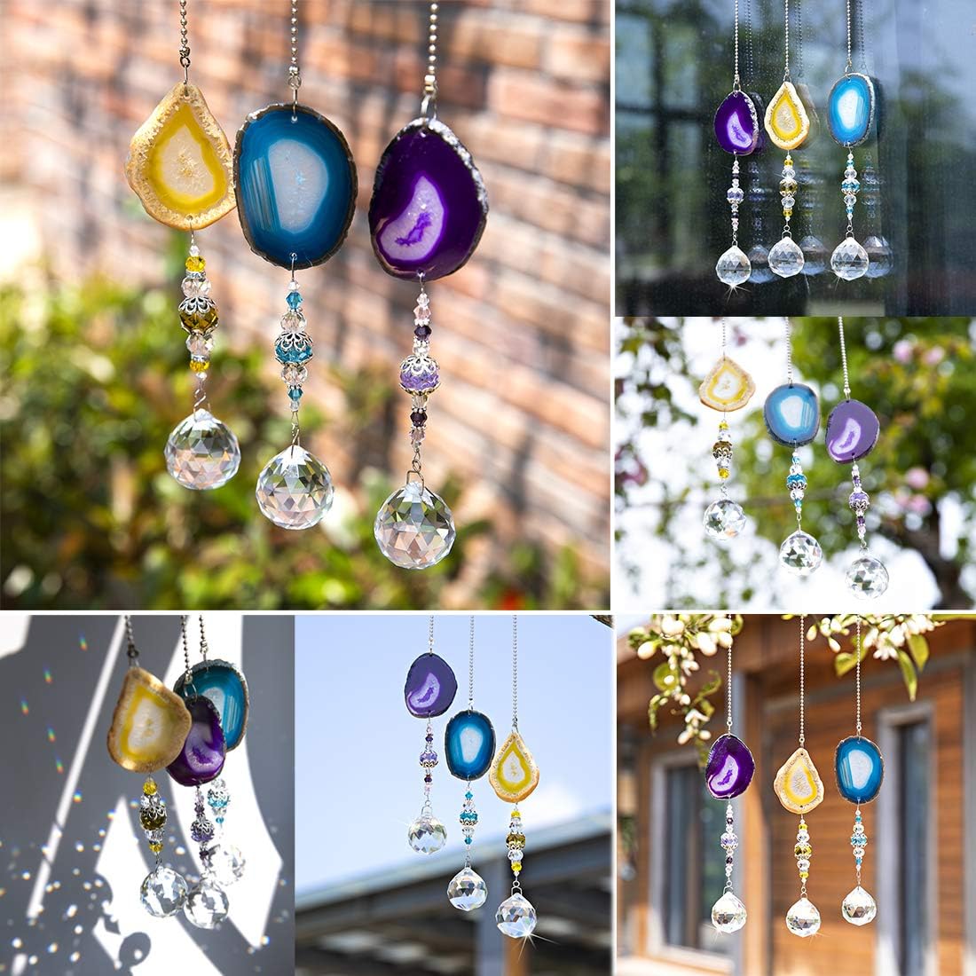 3 Pzas Atrapasoles Bola Cristal Ágata Decorativas