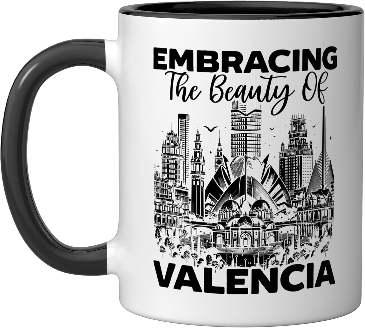 Taza Cerámica Valencia Skyline Negro/Blanco