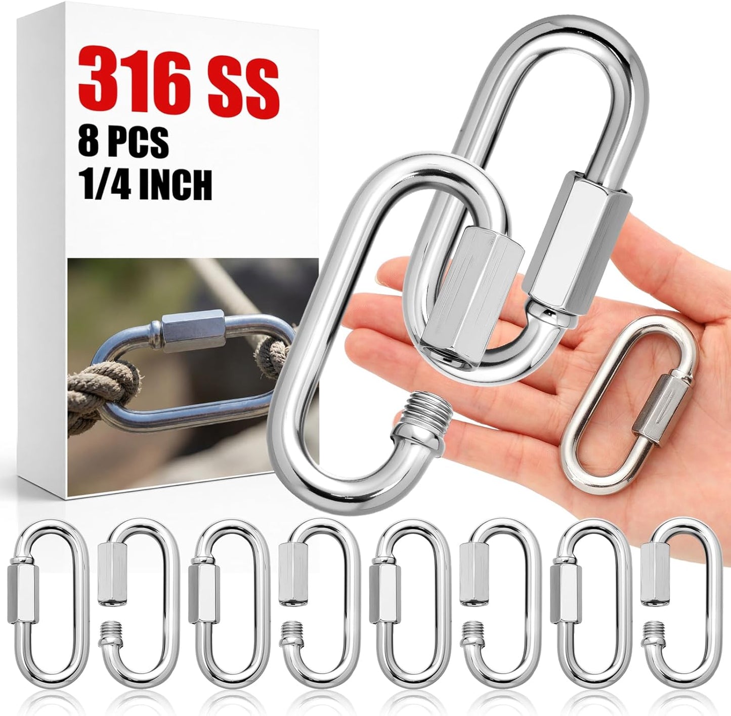 8 Conectores D Acero Inox 316 Carga 875-2300lb Grado Marino