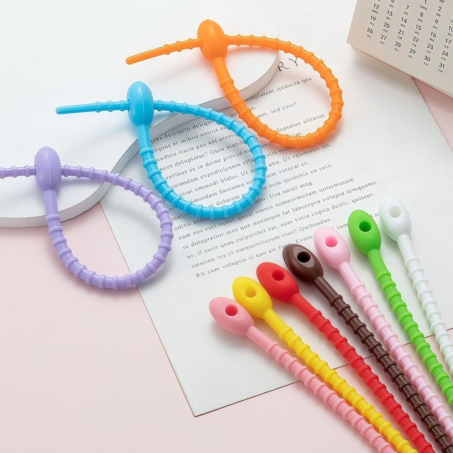 Bridas silicona reutilizables para cables y alimentos
