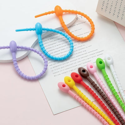 Bridas silicona reutilizables para cables y alimentos