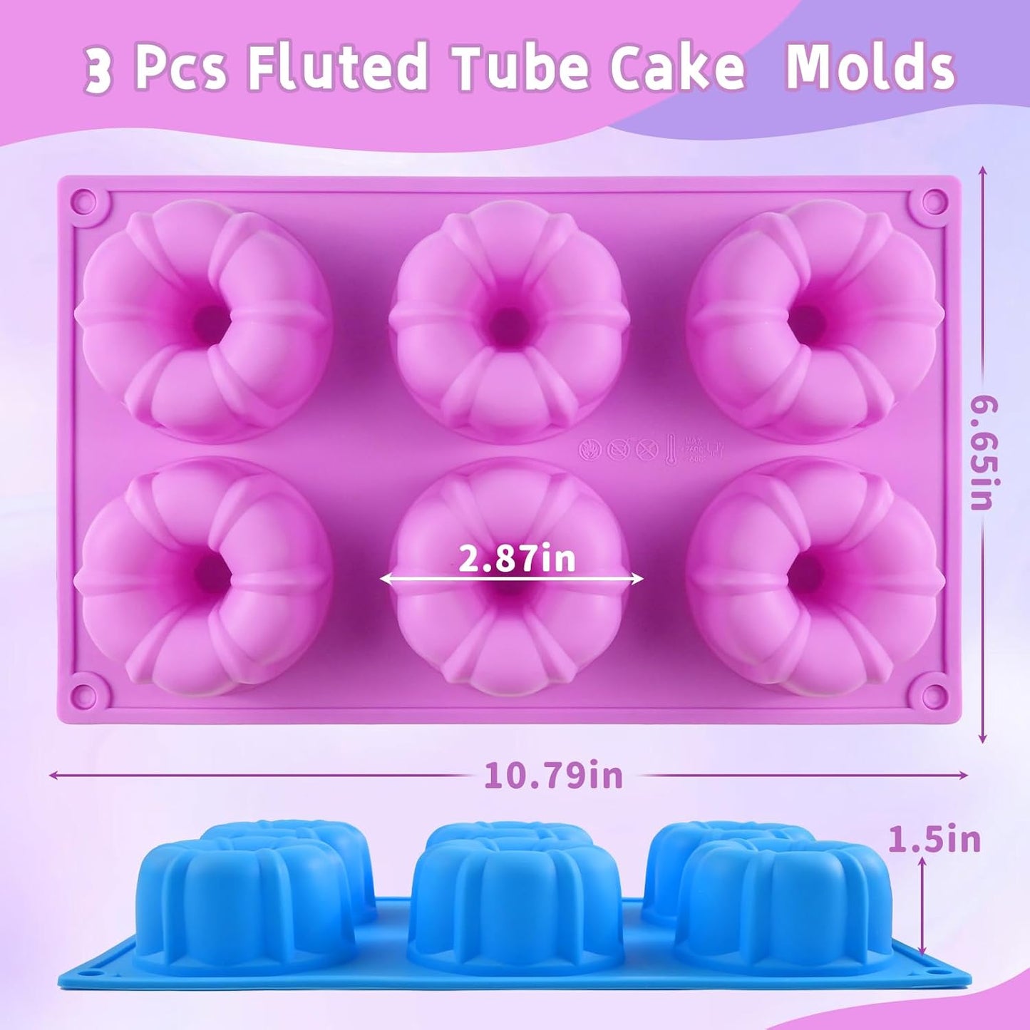 Mini molde estriado para pasteles de silicona 18 cavidades 3 piezas