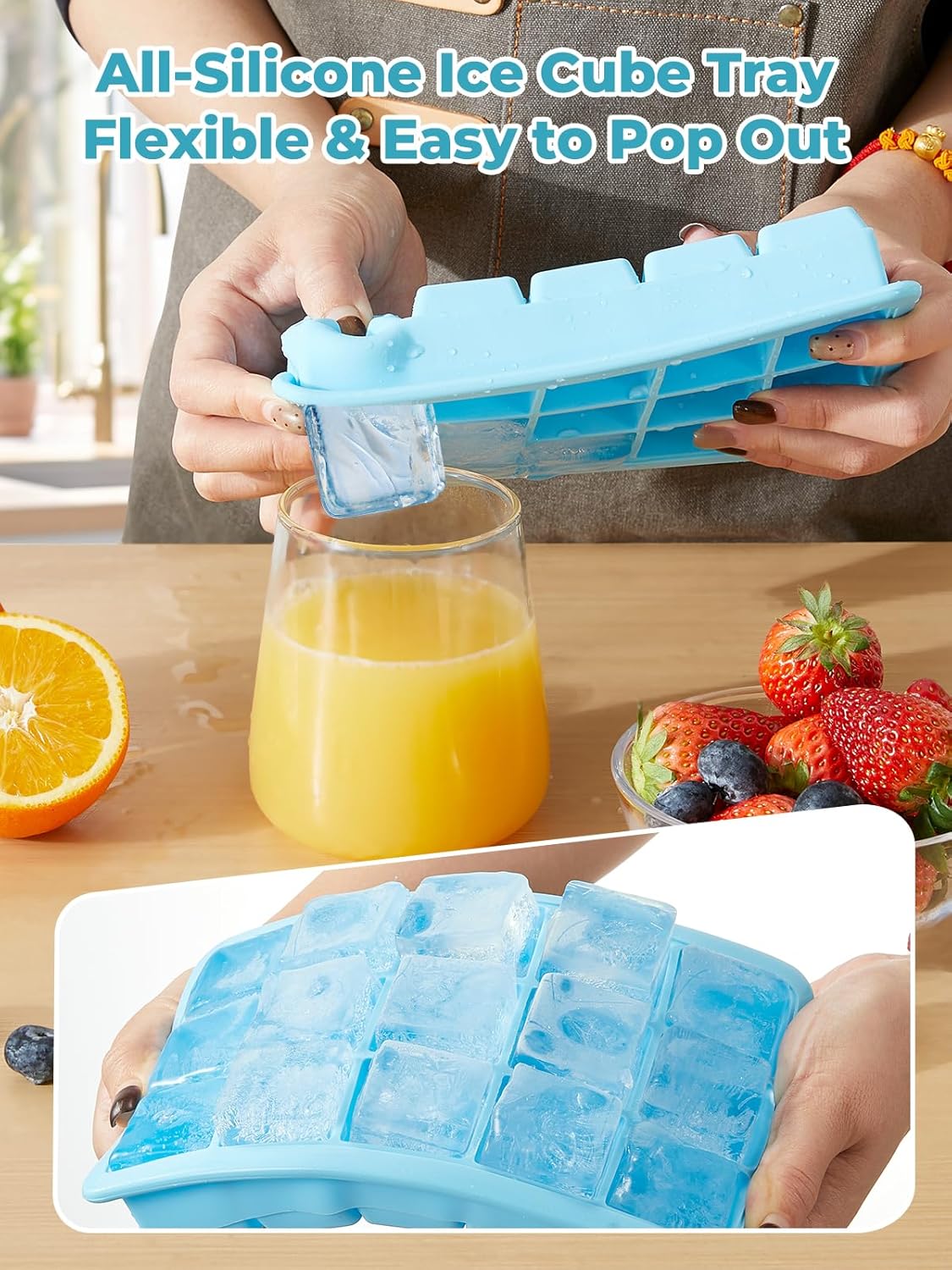 Bandeja para cubitos de hielo sin BPA reutilizable apilable