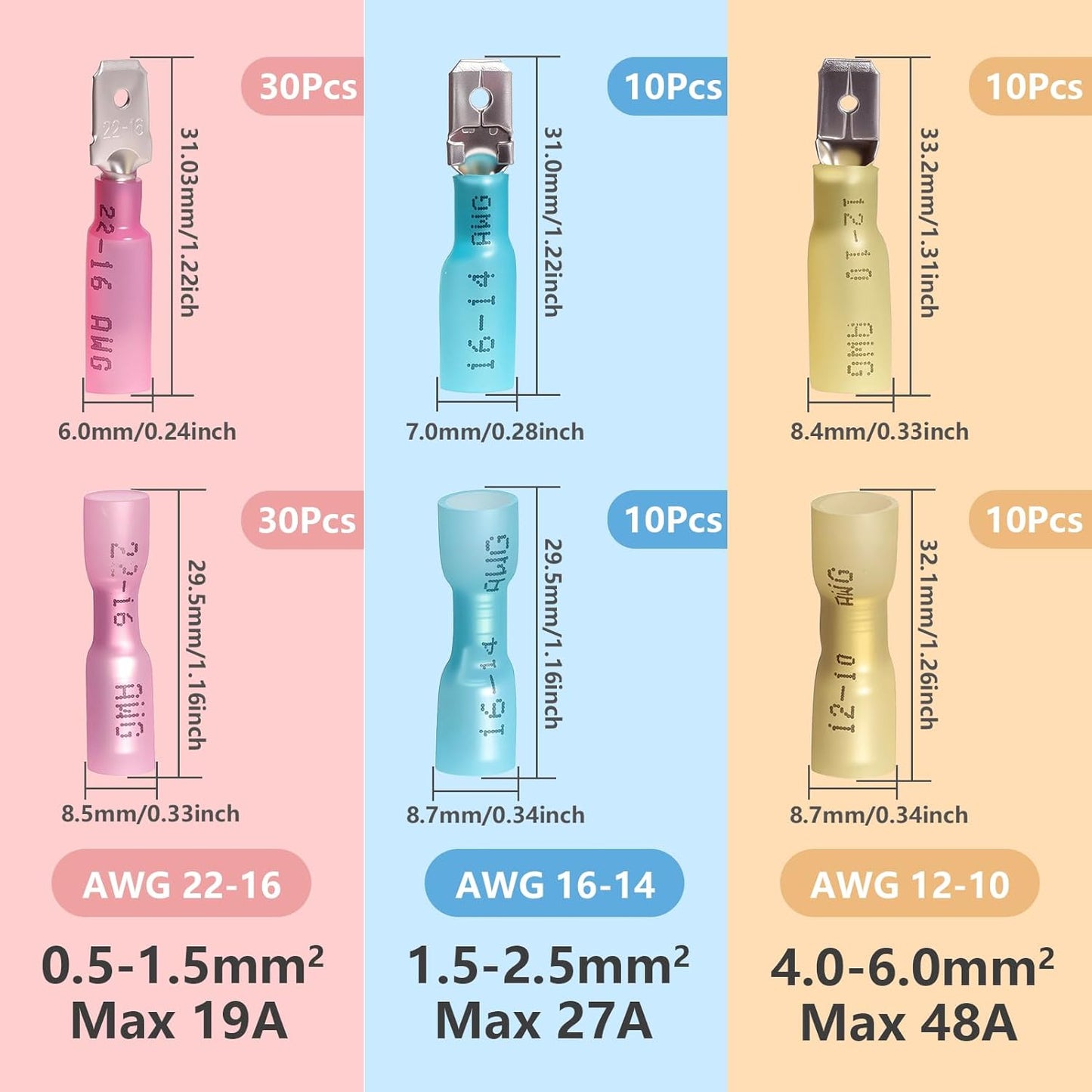 Kit conectores termorretráctiles AWG 100 pzas