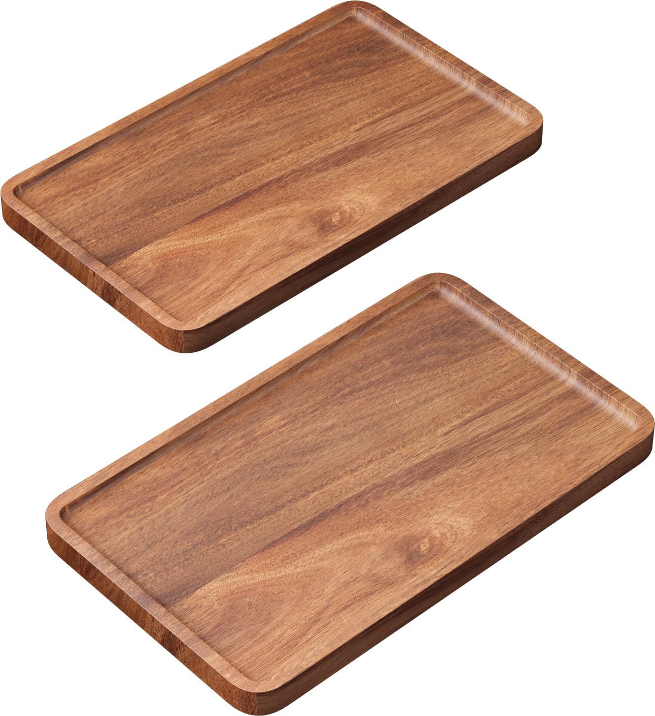 Bandejas decorativas de madera de acacia 9.8 x 5.9 pulgadas paquete de 2