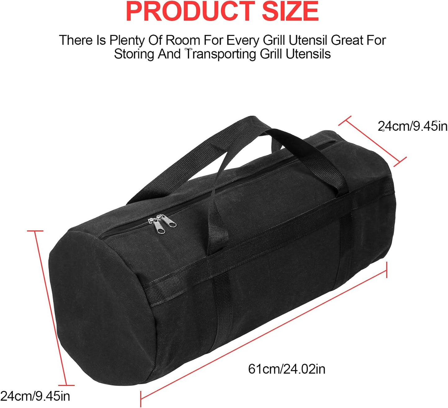 Bolsa herramientas parrilla lona negra 60x24x24cm cremallera
