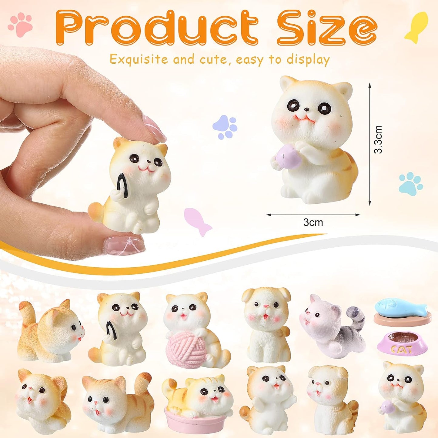 14 figuras gato mini adornos tartas resina impermeable marrón claro