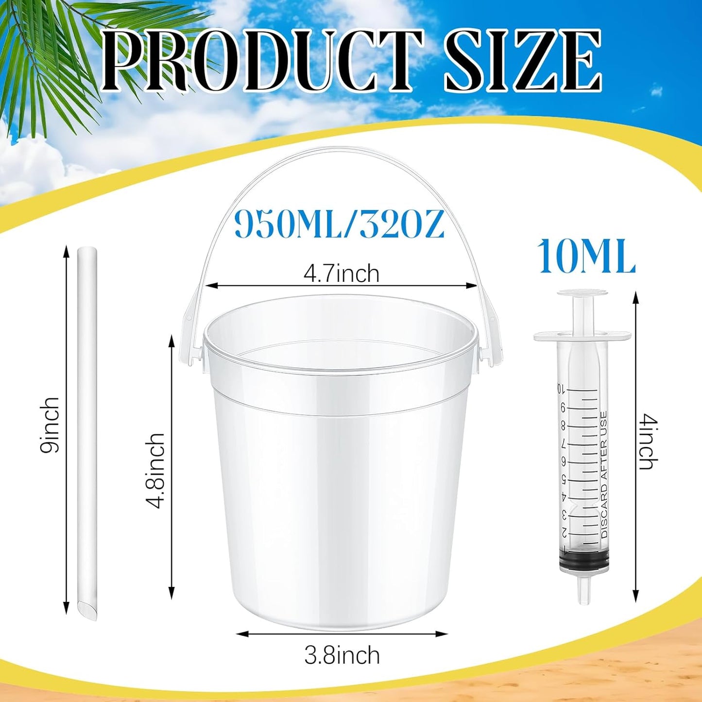 Set 100 Cubos Ron Plástico 32oz Con Pajita