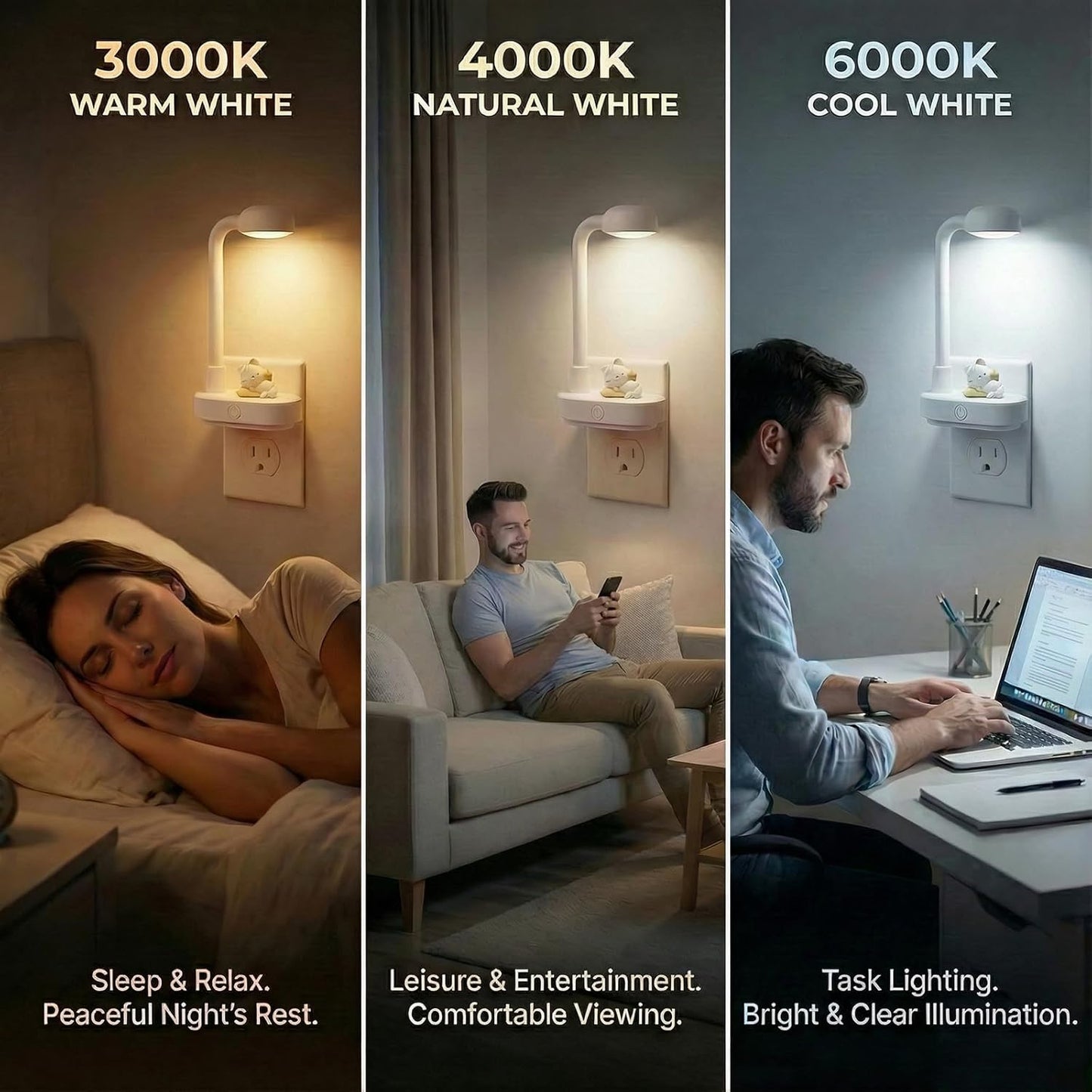 Luz Nocturna LED Regulable 3 Temperaturas Pared Dormitorio