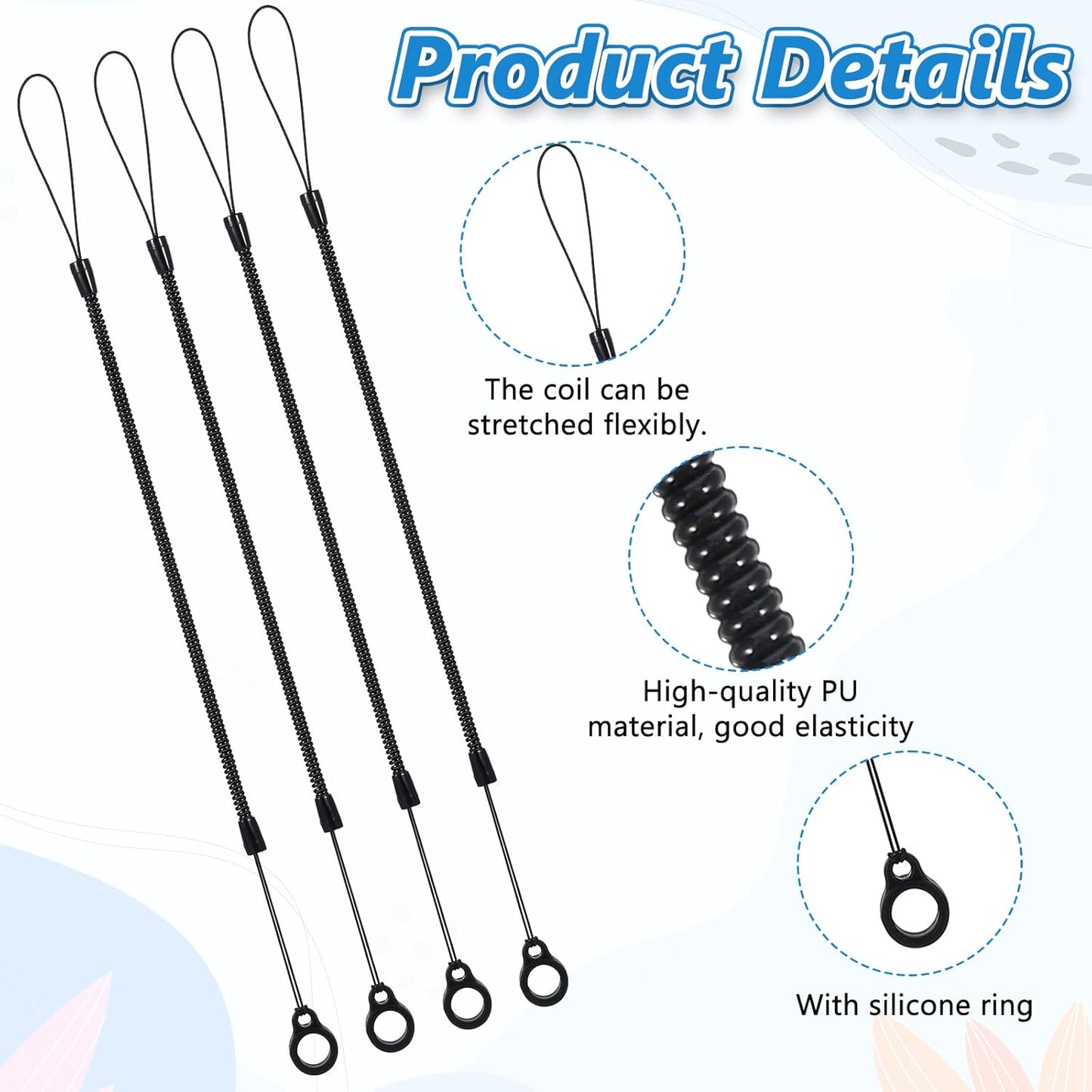 15 Correas Retráctiles para Lápiz Capacitivo con Anillos Silicona