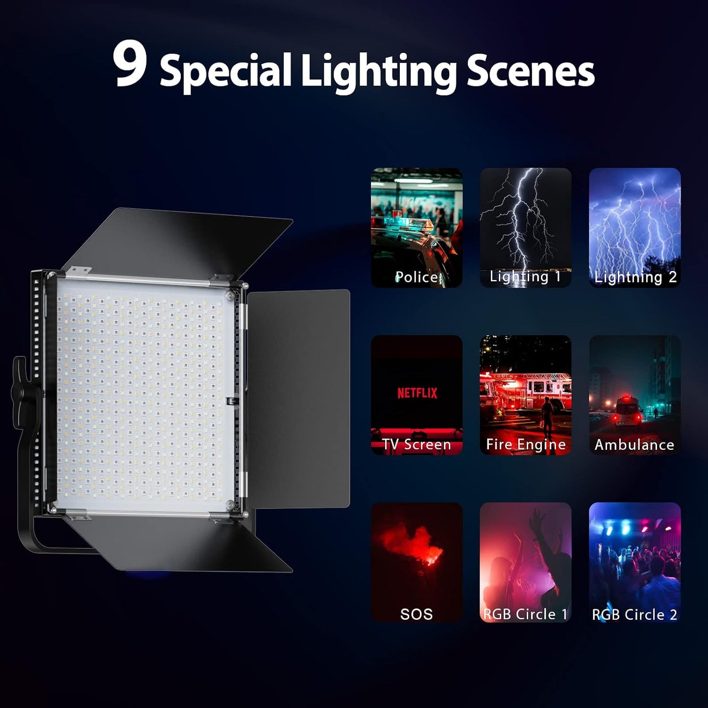Panel luz LED RGB 9 escenas 2600K-10000K