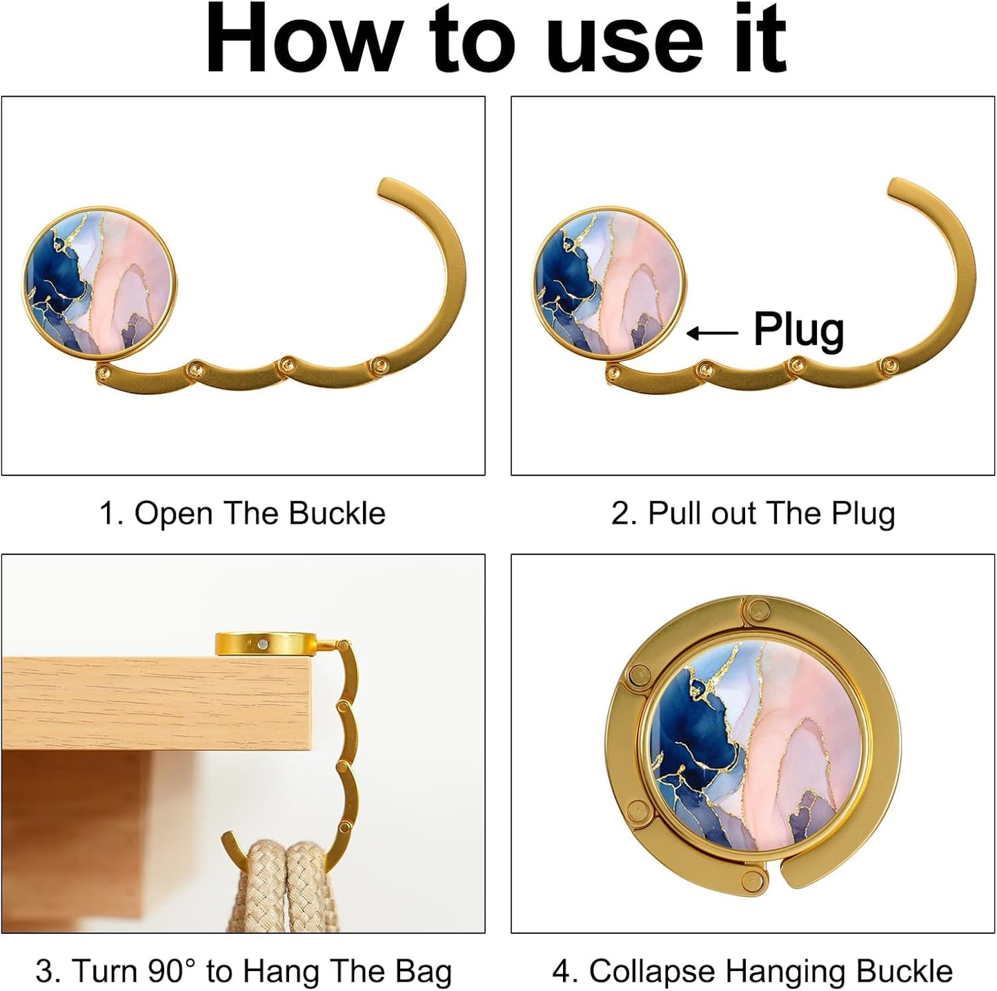 Percha plegable para bolsos mujer paquete 1 unidad mármol