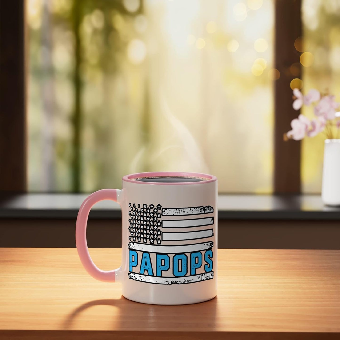 Taza Cerámica Bandera Americana Vintage Rosa Blanco