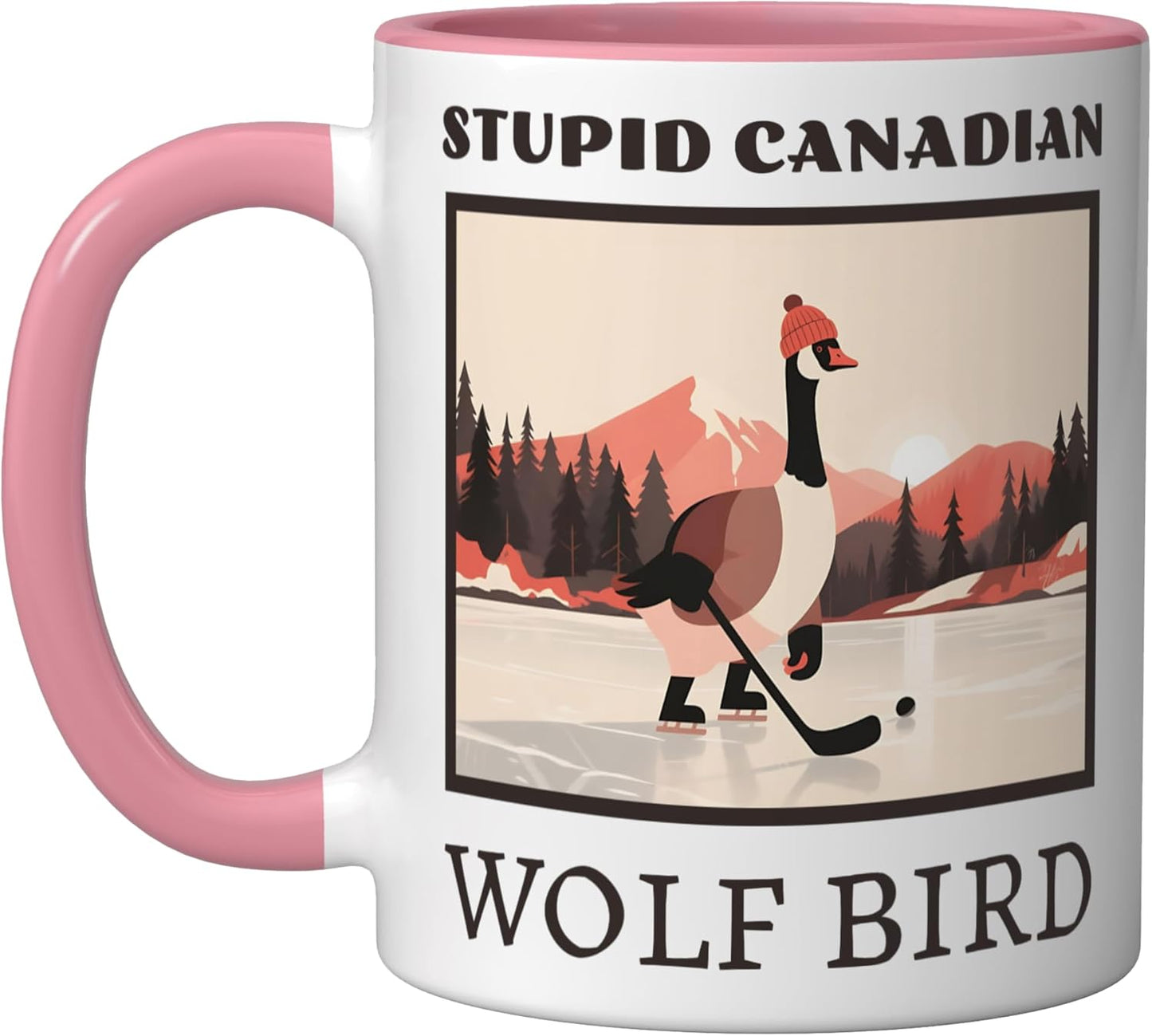 Taza cerámica de lobo canadiense rosa/blanca