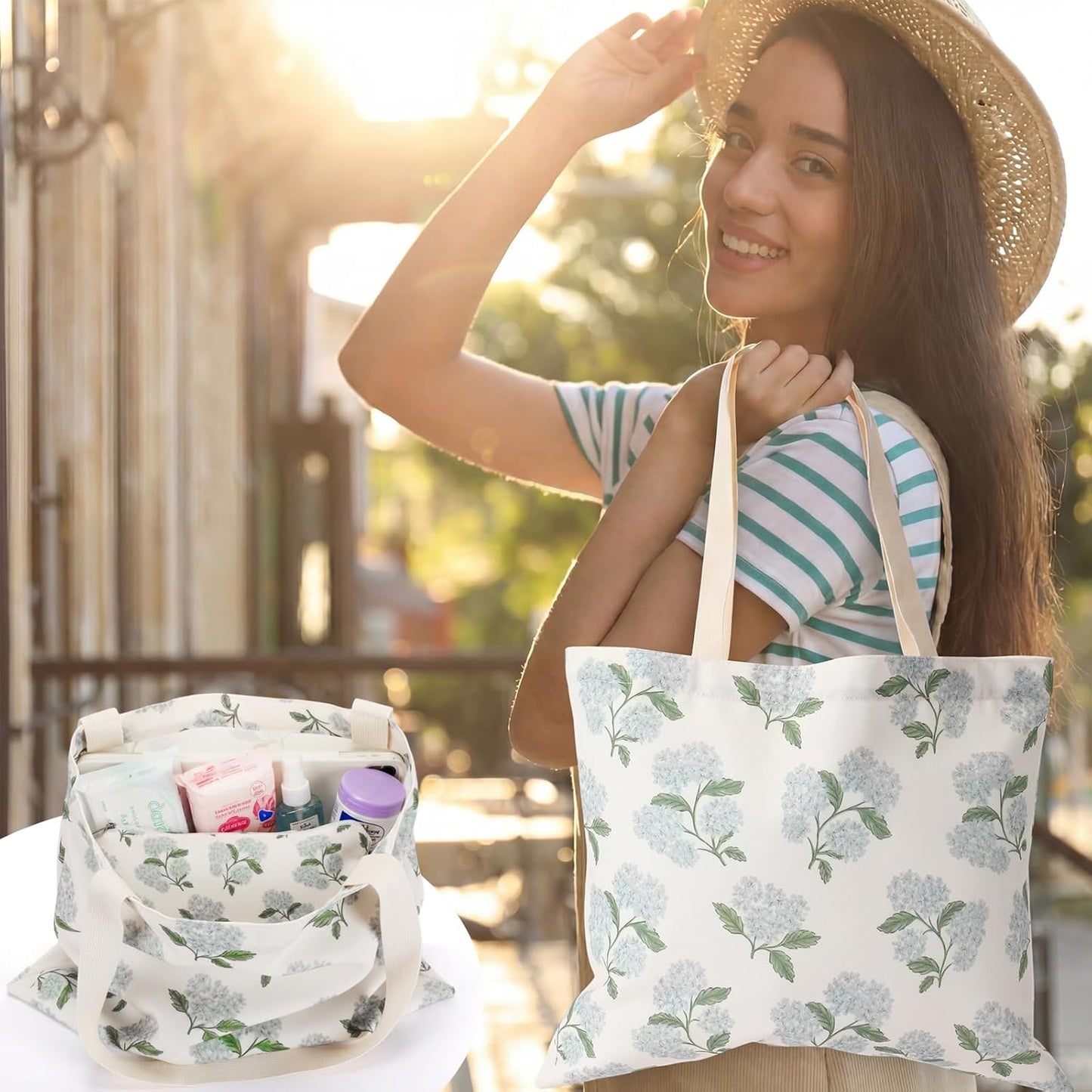 Bolsas de lona de hortensias con cremallera para mujer