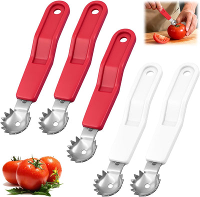 5 Pzas Descorazonador Tomate Fresa Acero Inox Rojo Blanco