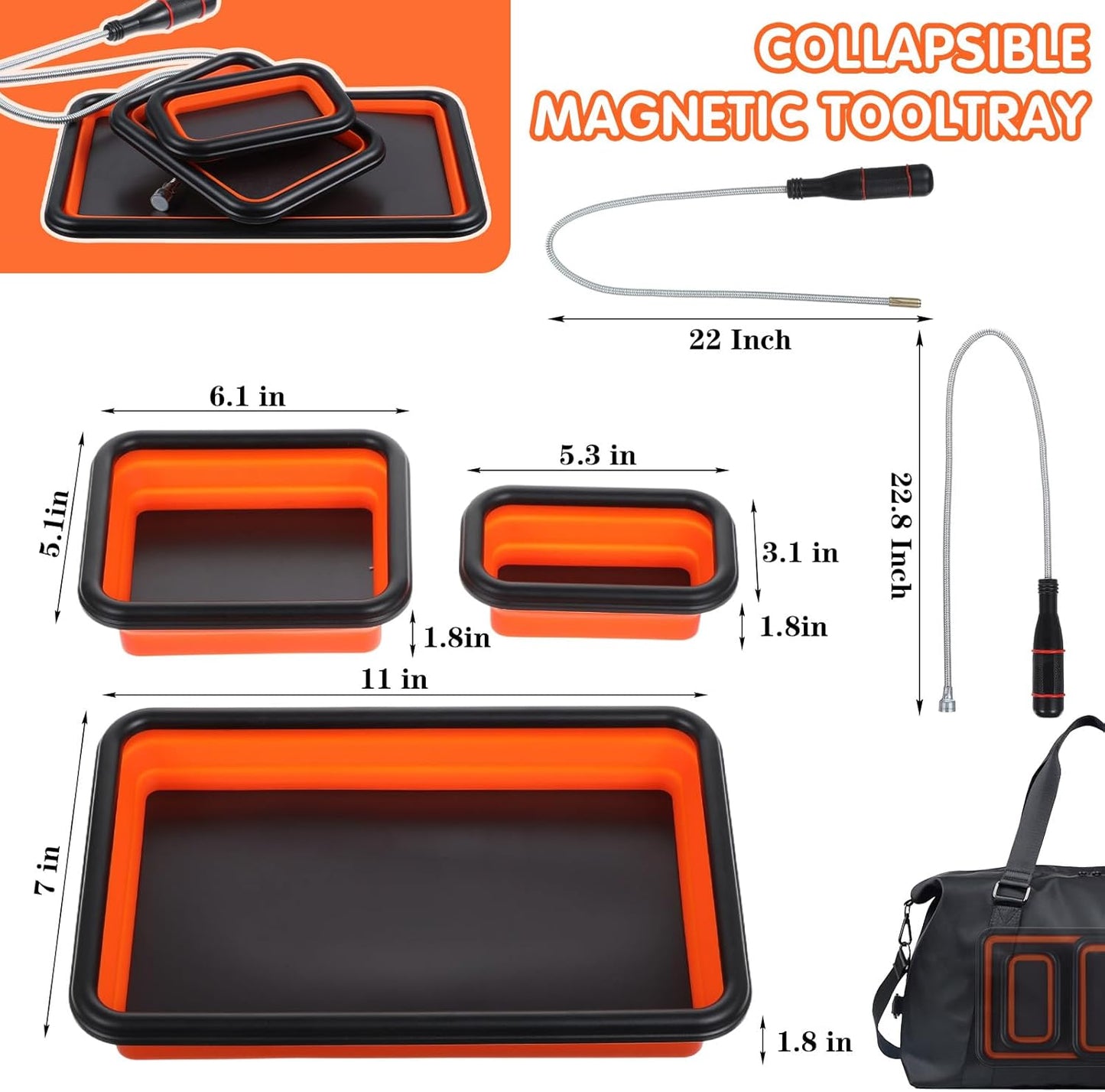 Paquete 3 bandejas magnéticas plegables 2 herramientas flexibles
