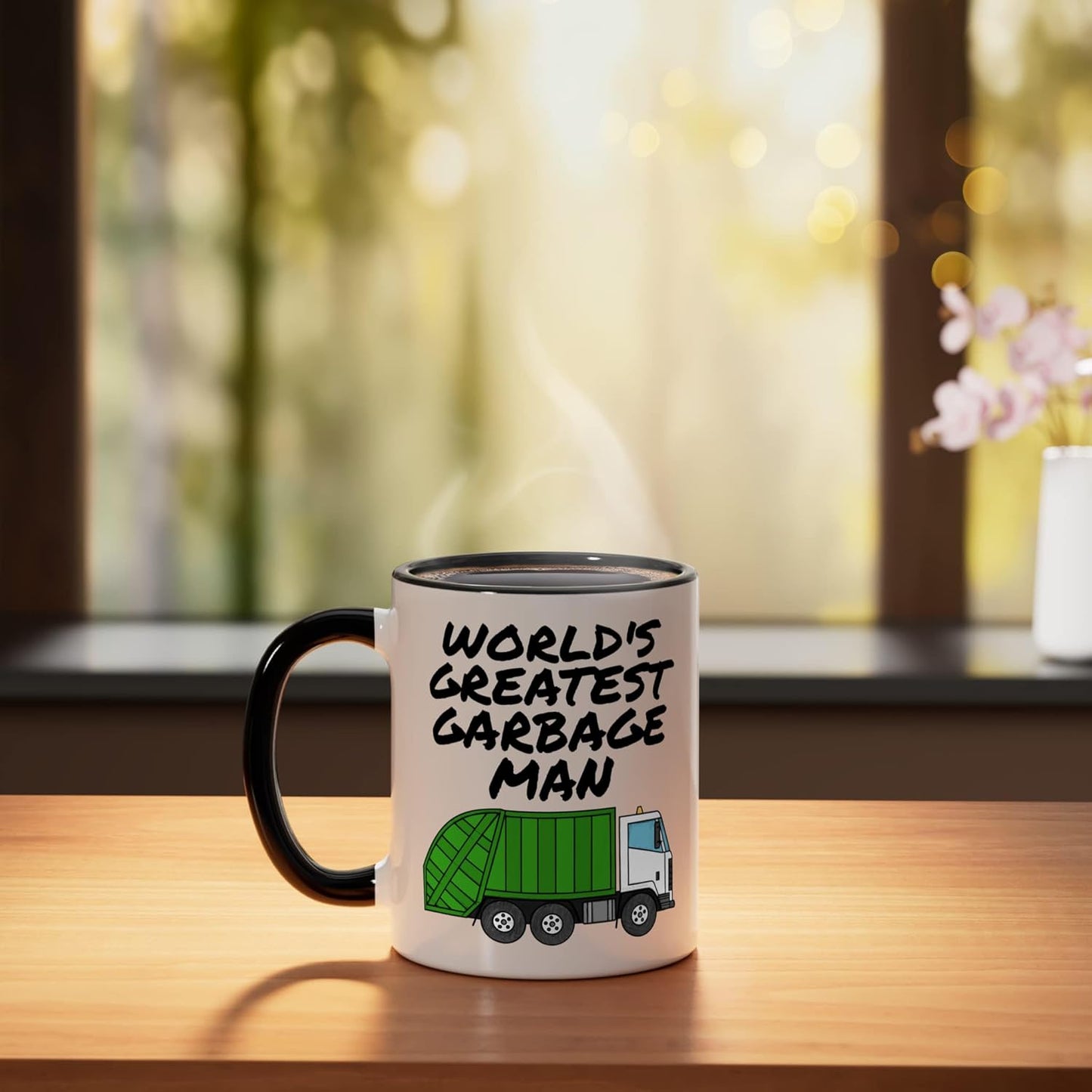Taza cerámica de camión recolector de basura negro/blanco