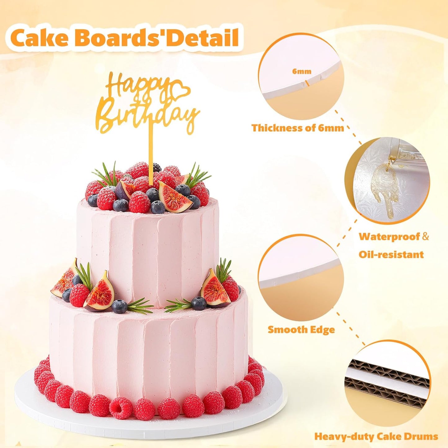 Tableros redondos para tartas de 10 pulgadas con banderas decorativas