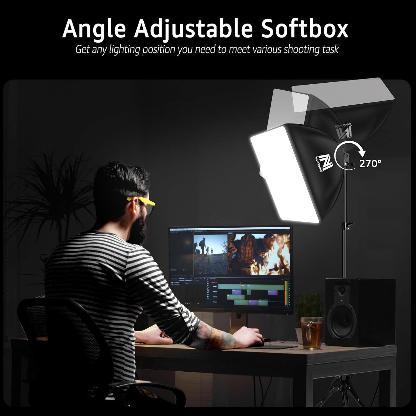 Kit Softbox 16x16pulg soporte trípode LED 5400K