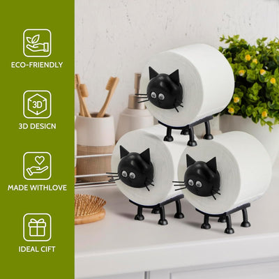 Portarrollos papel higiénico gato soporte almacenamiento negro 3D